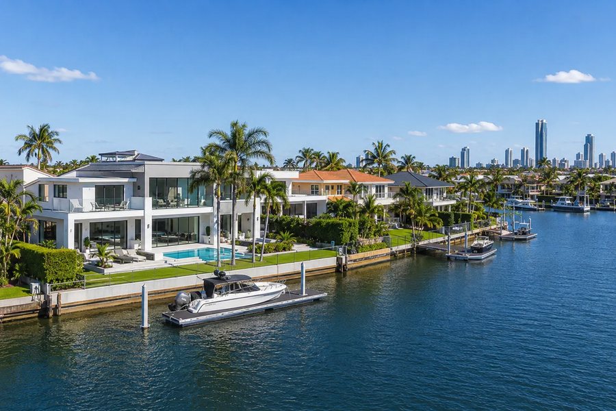 Aerial-style image representing waterfront homes and canal living in Broadbeach Waters.