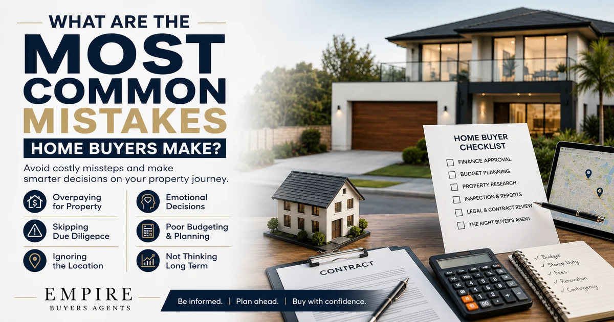 Common home buyer mistakes including overpaying, poor budgeting, skipping due diligence and choosing the wrong location