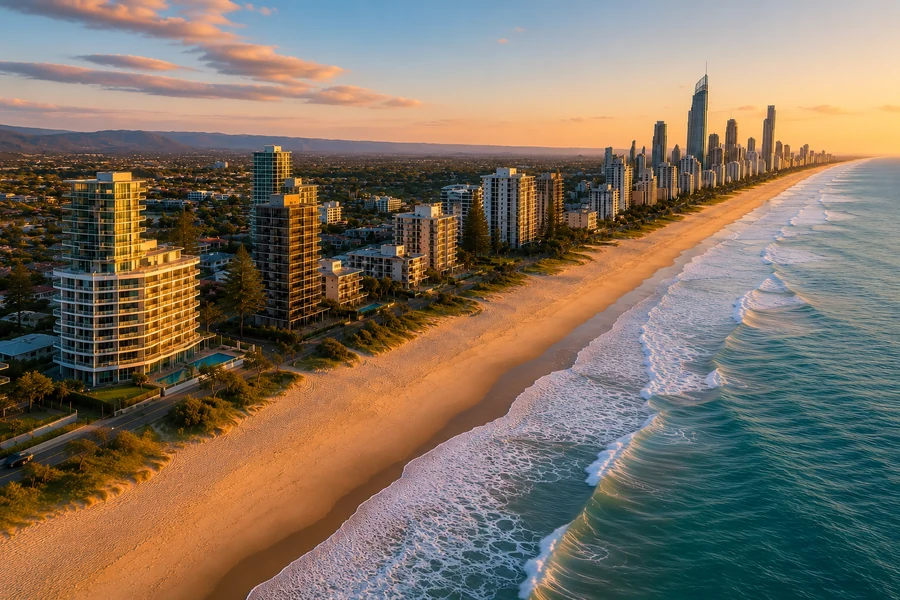 Aerial-style image representing Mermaid Beach beachfront property and coastal living on the Gold Coast.