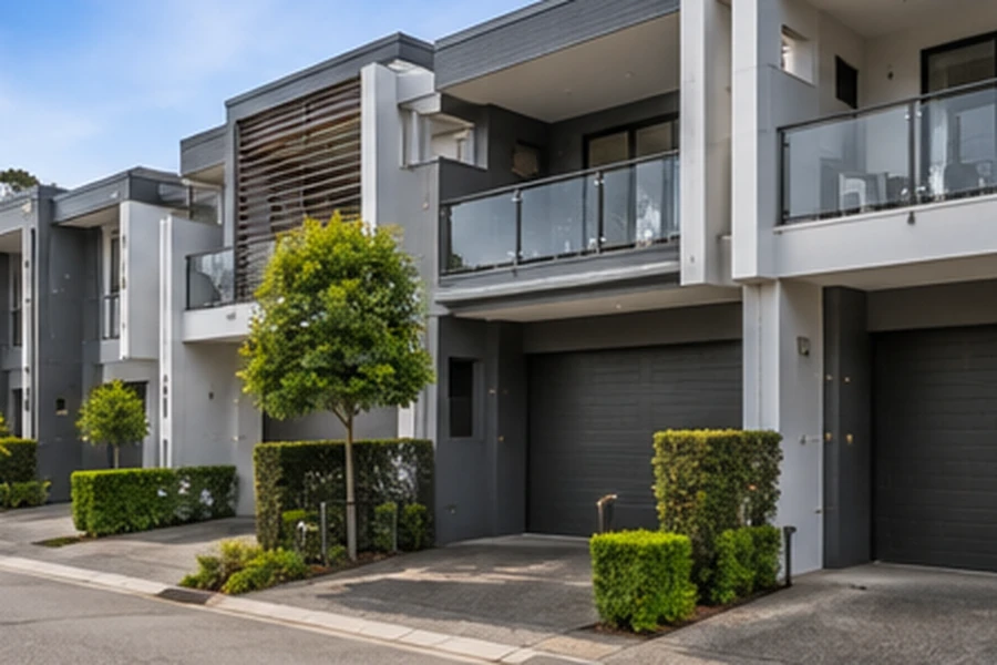 arundel buyers agent townhouses villas Arundel Buyers Agent townhouse and villa complex with private garages, shared driveway and landscaped surrounds