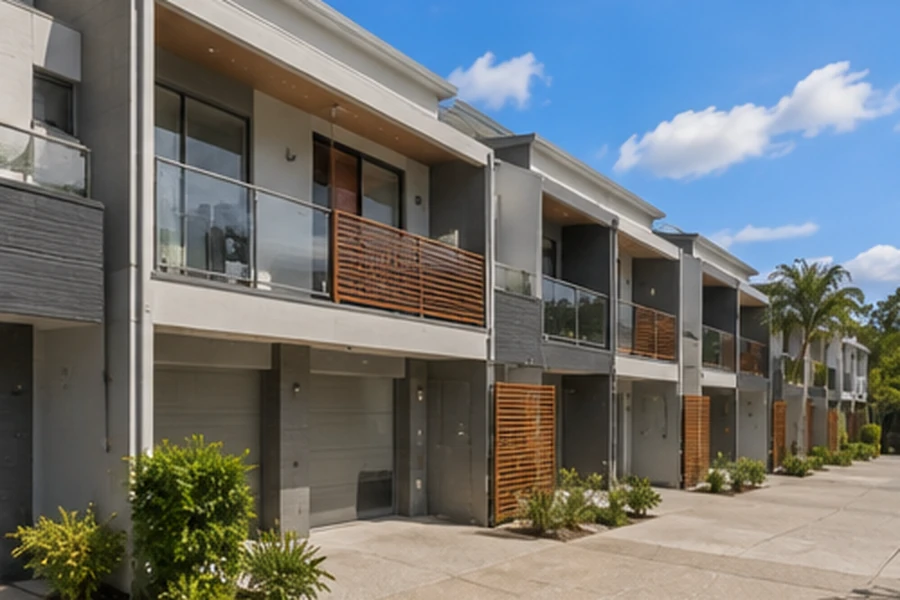 gilston buyers agent townhouses villas Gilston Buyers Agent townhouse and villa complex with modern homes, garages and landscaped surrounds