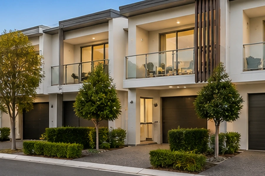 Merrimac Buyers Agent townhouse and villa complex with private garages, shared driveway and landscaped surrounds