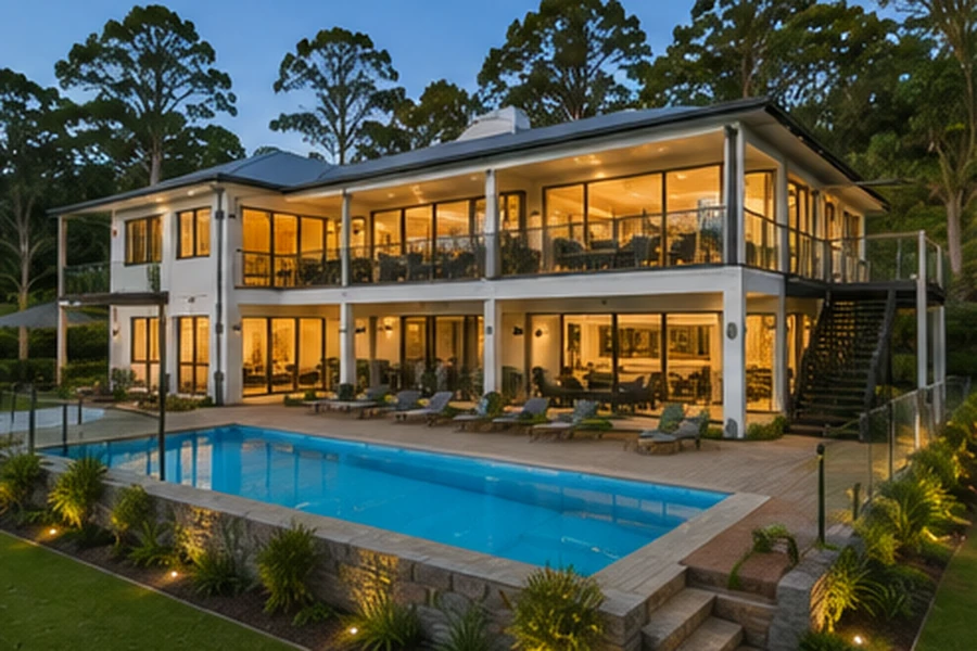 Mudgeeraba Buyers Agent contemporary lifestyle home with pool, modern design and landscaped grounds