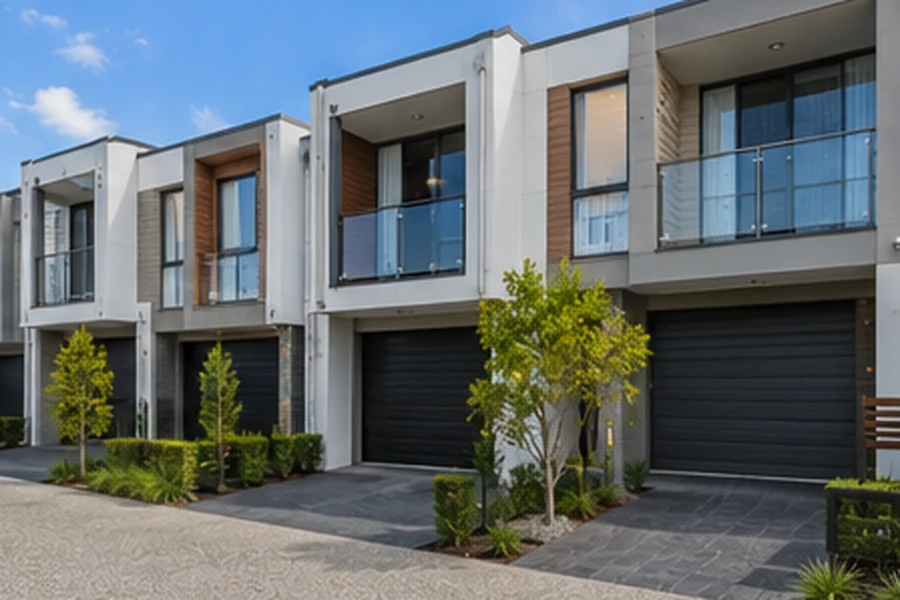oxenford buyers agent townhouses villas Oxenford Buyers Agent townhouse and villa complex with private garages, shared driveway and landscaped surrounds
