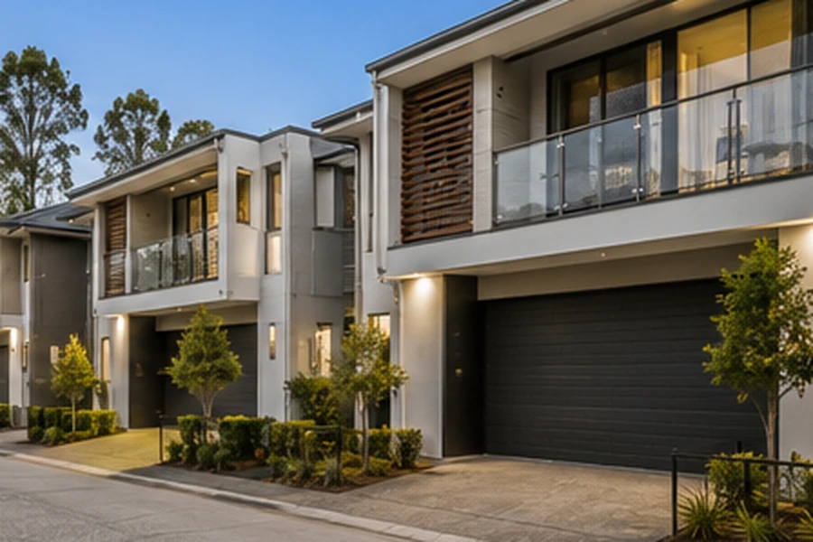 Pacific Pines Buyers Agent townhouse and villa complex with private garages, shared driveway and landscaped surrounds