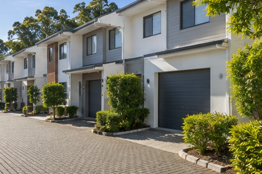 Parkwood Buyers Agent townhouse and villa complex with private garages, shared driveway and landscaped surrounds