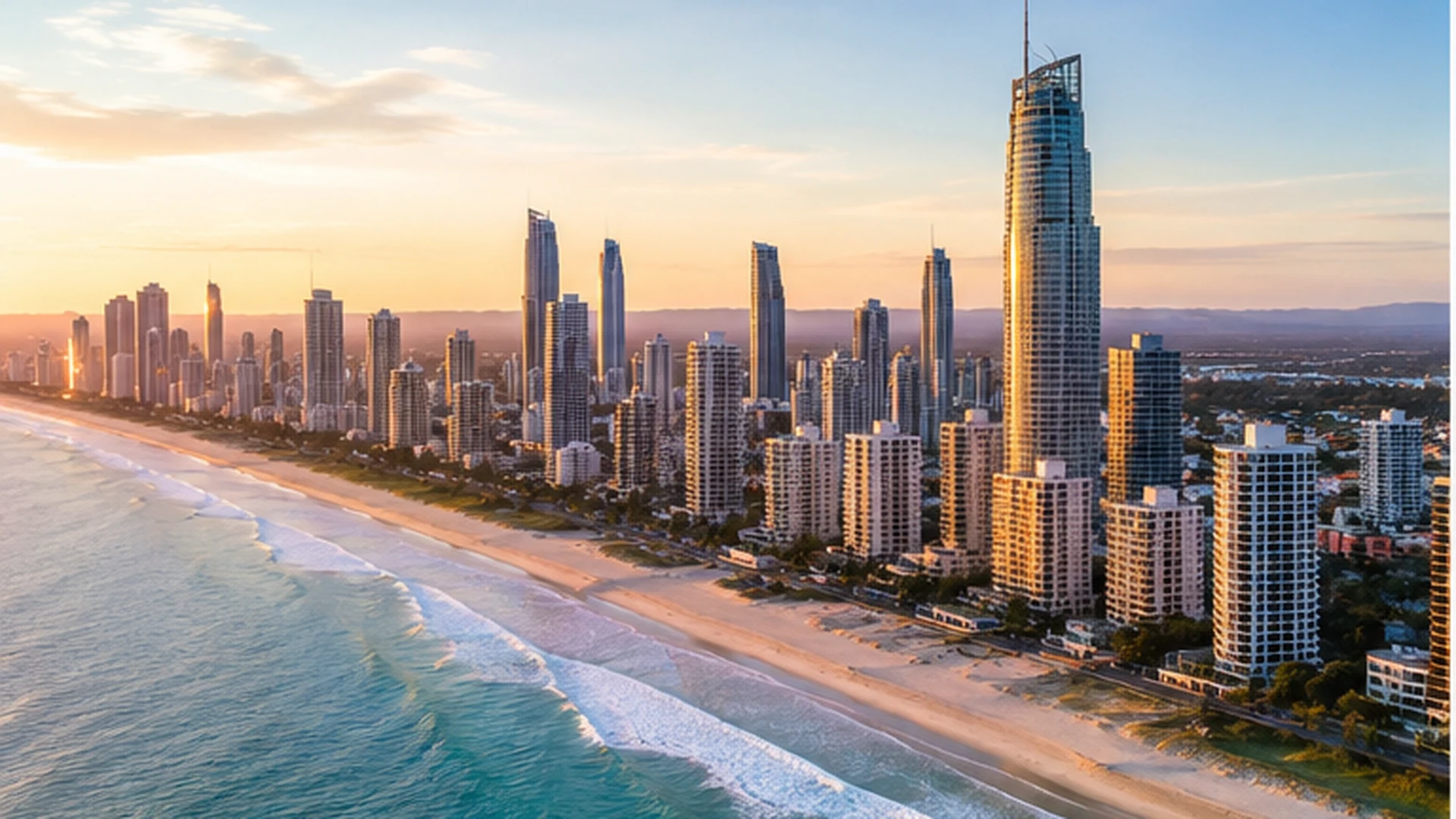 Surfers Paradise buyers agent aerial view of beachfront apartments and the Gold Coast skyline