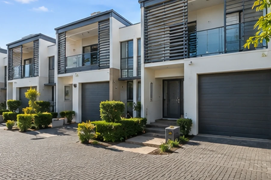 upper coomera buyers agent townhouses villas Upper Coomera Buyers Agent townhouse and villa complex with private garages, shared driveway and landscaped surrounds