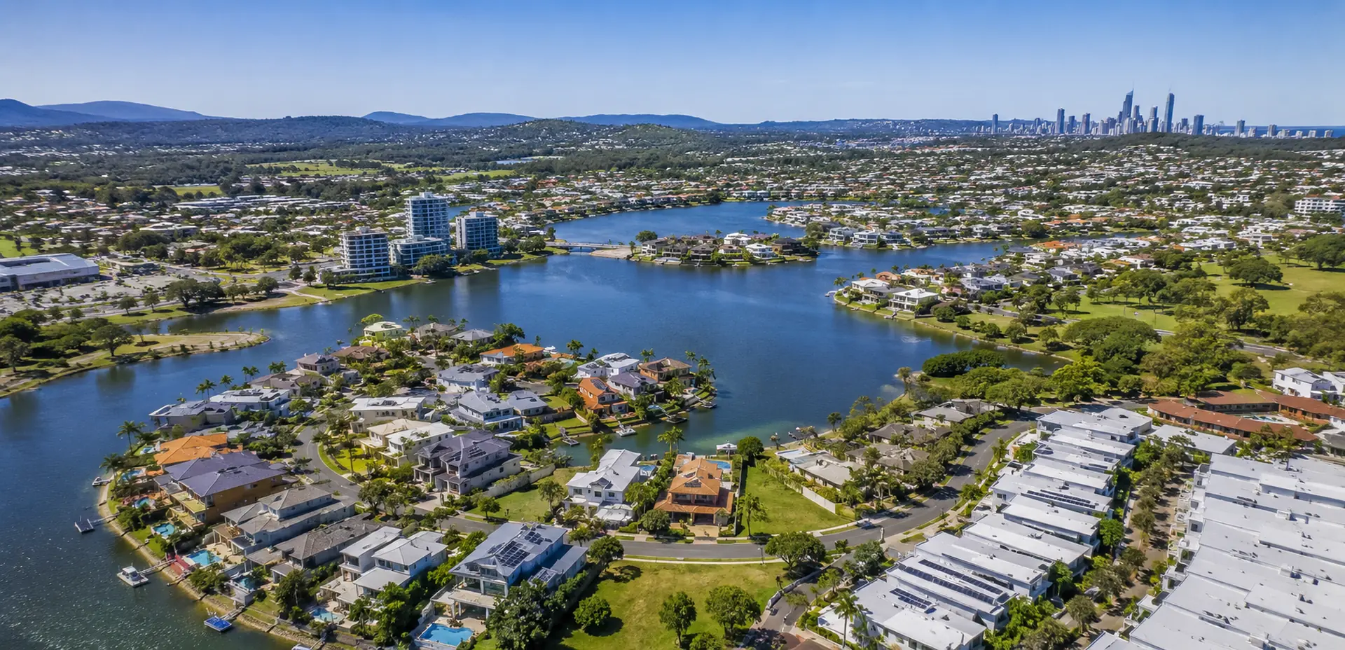 Varsity Lakes buyers agent view of residential property and waterways