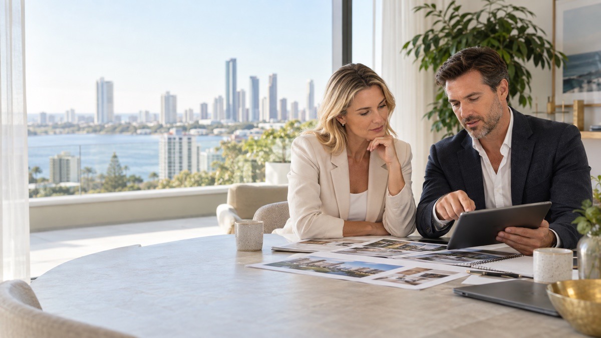 Buyer and property professional planning a property negotiation and offer strategy