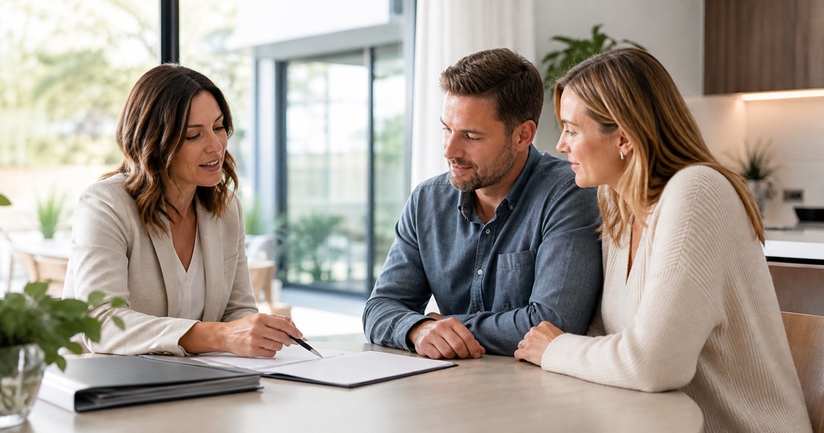 Conveyancer explaining property settlement Queensland requirements to home buyers