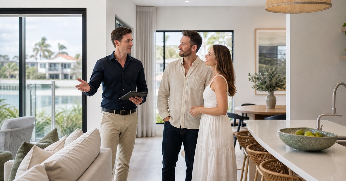 Buyers agent Gold Coast professional helping clients inspect and assess a residential property